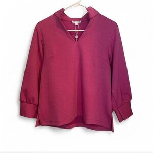 Mary Square Pink V-Neck Long Sleeve Top -Small